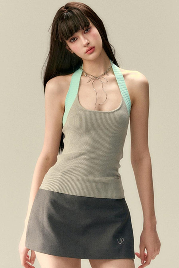Slim-Fit Contrast Knit Tank Top