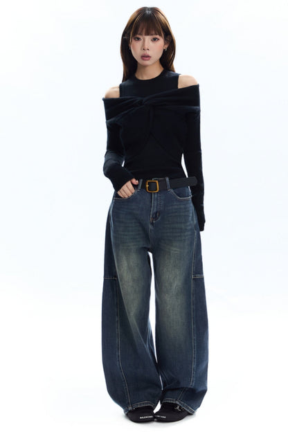 [New on September 19] APEA American Vintage Dark Blue Jeans Women's Belt Loose Bloomer Pants