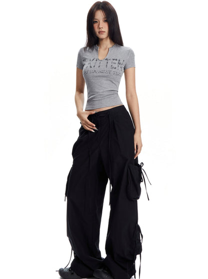 Low-Rise Drawstring Cargo Pants