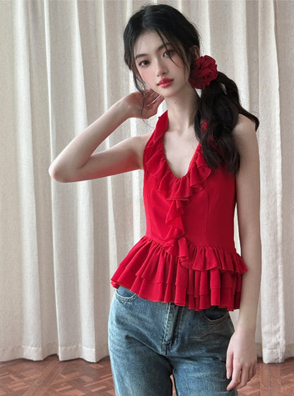 Rose Red Ruffle Top