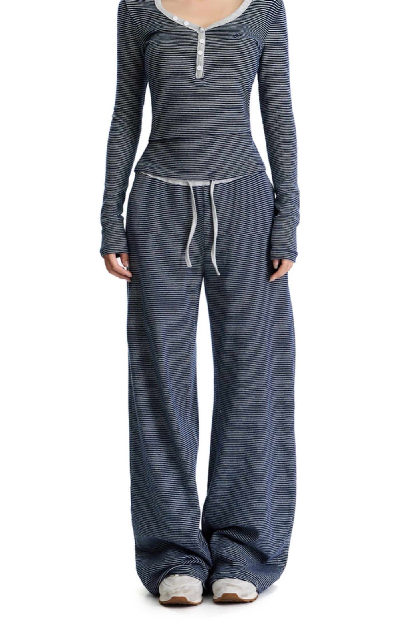 Draped Striped Knitted Wide-Leg Track Pants