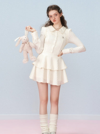 Long-sleeved bow cake dress