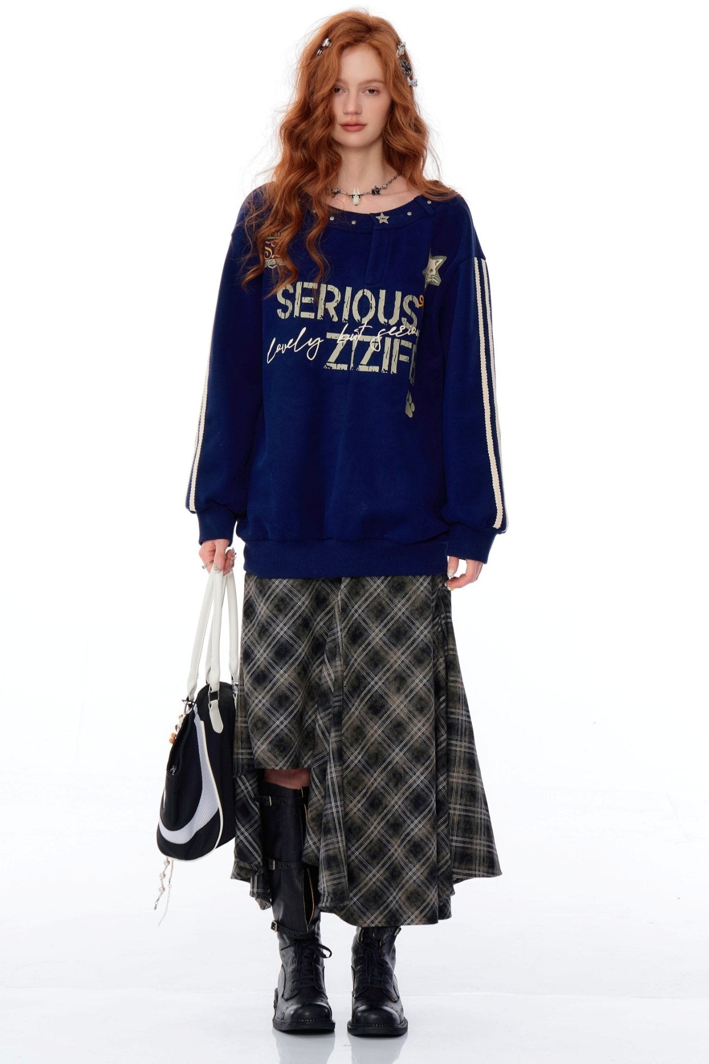 Off-Shoulder Letter Print Sweatshirt