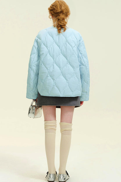 Blue Fungus Trimmed Short Down Jacket