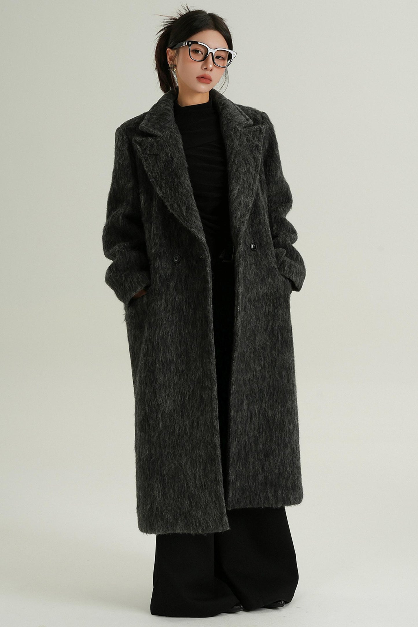 Classic Long Wool Tweed Coat