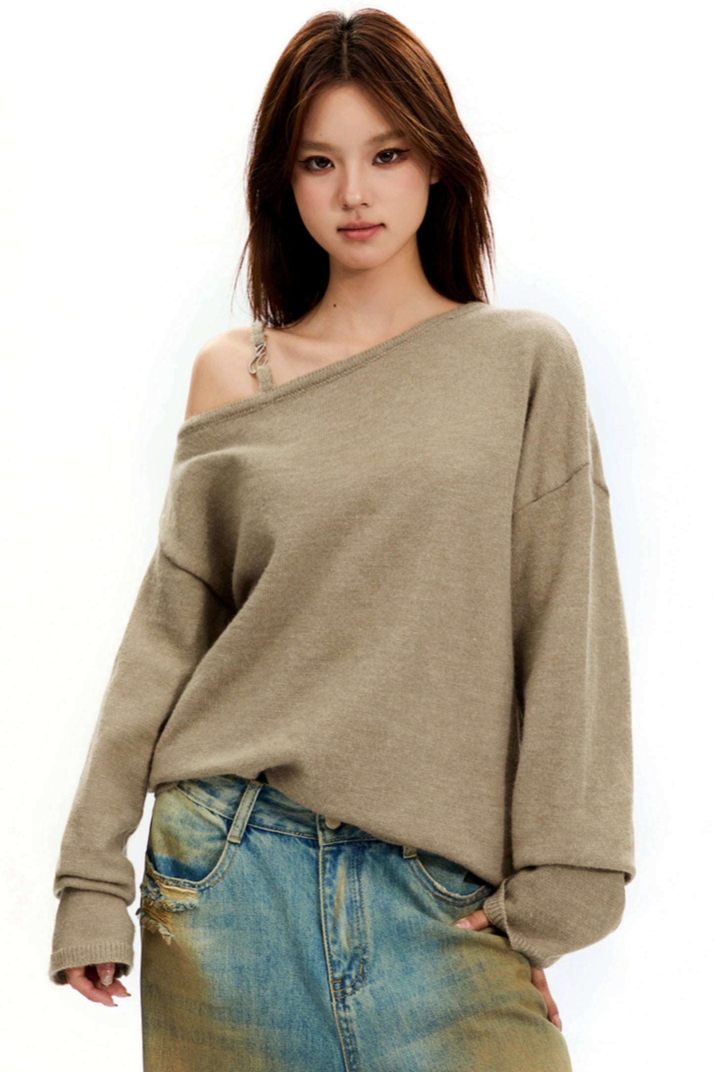 Slouchy Knitted Off-Shoulder Top