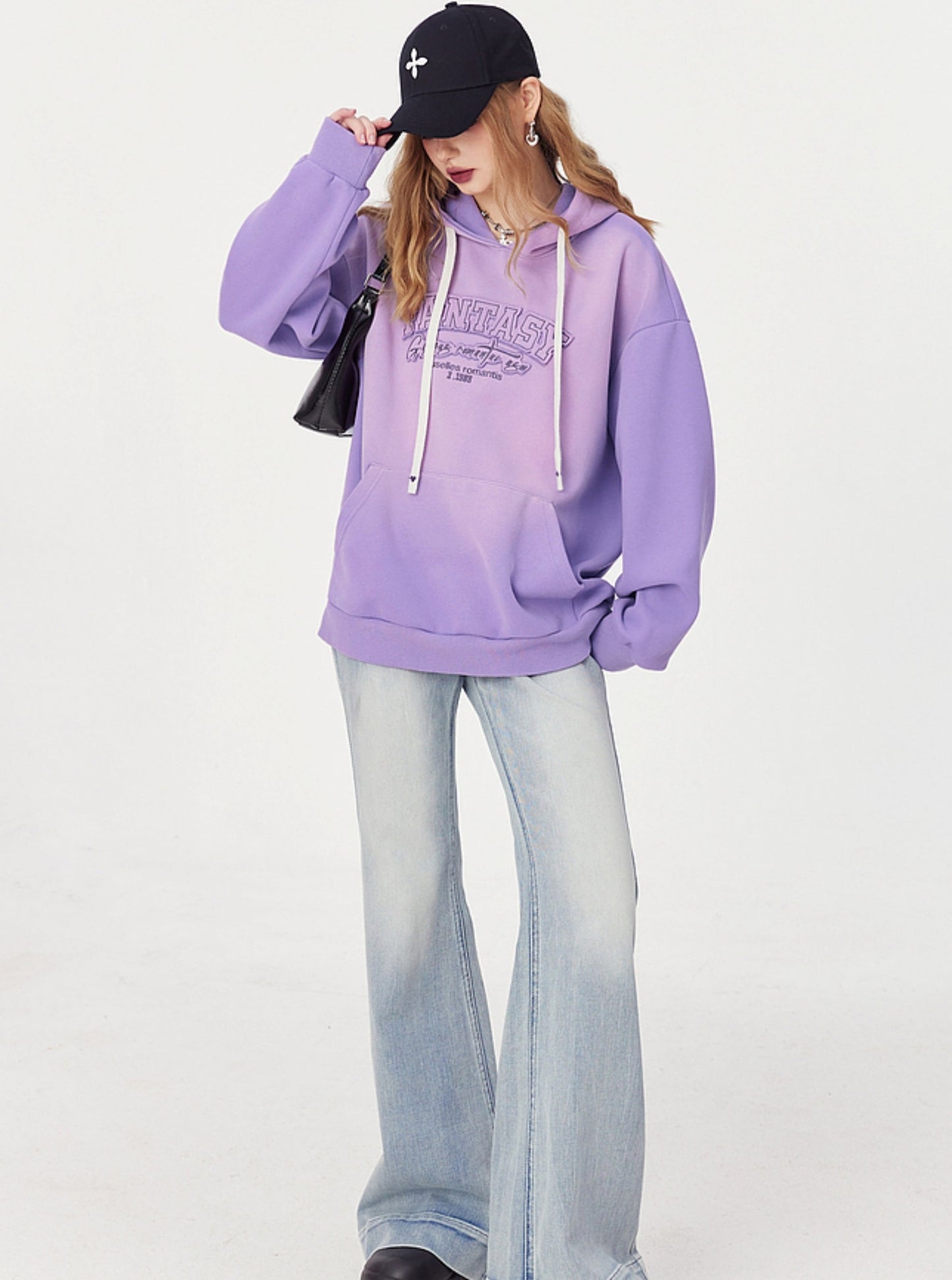 Purple Hooded Embroidered Top