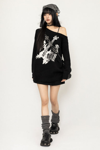 Off-the-Shoulder Slim Punk Sweater