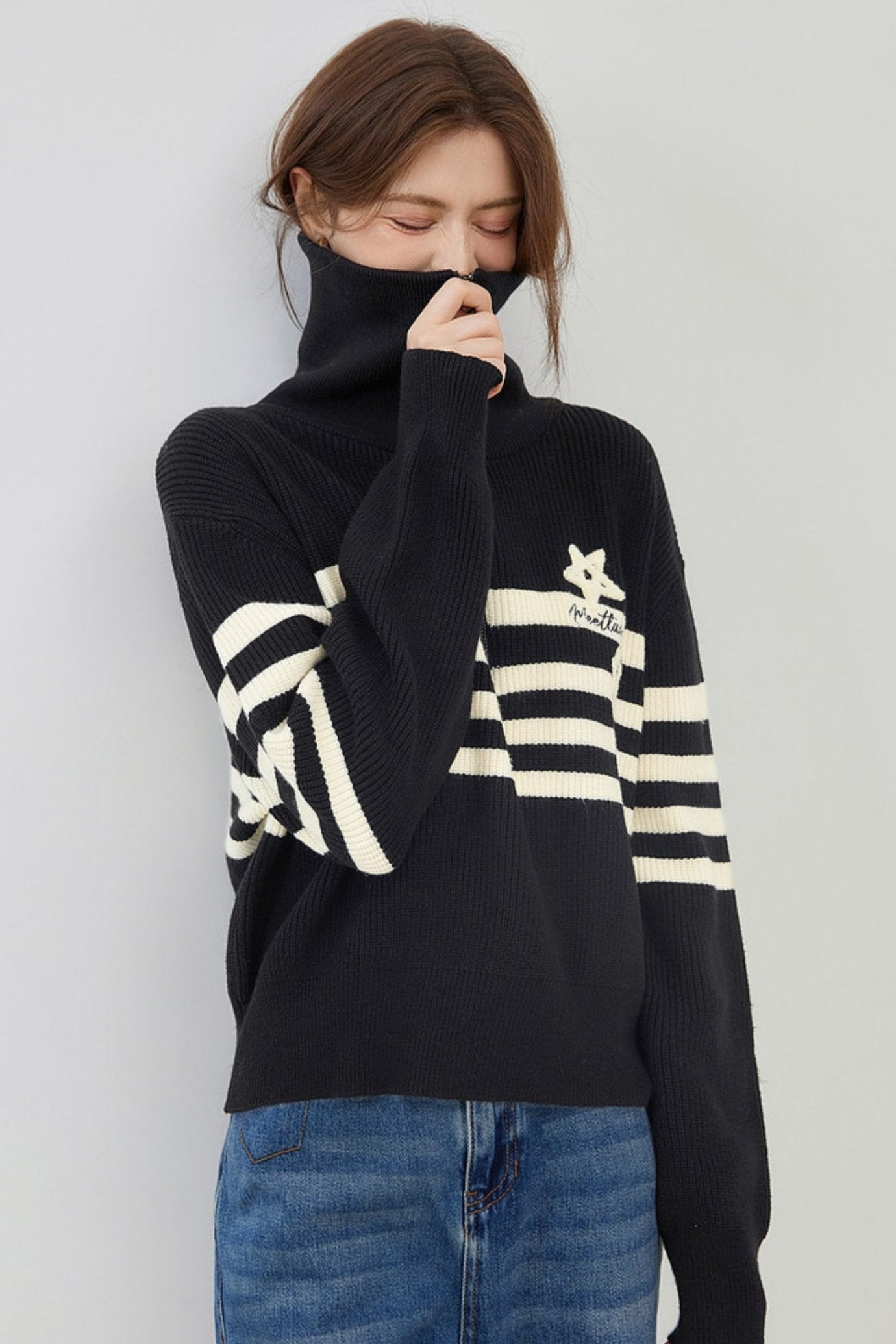 Athleisure Half Zipper Striped Sweater