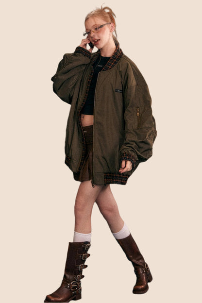 Retro Army Green Bomber Jacket