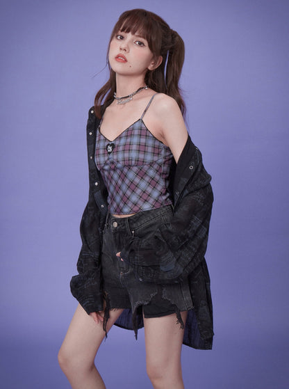 Checkered Suspender Top