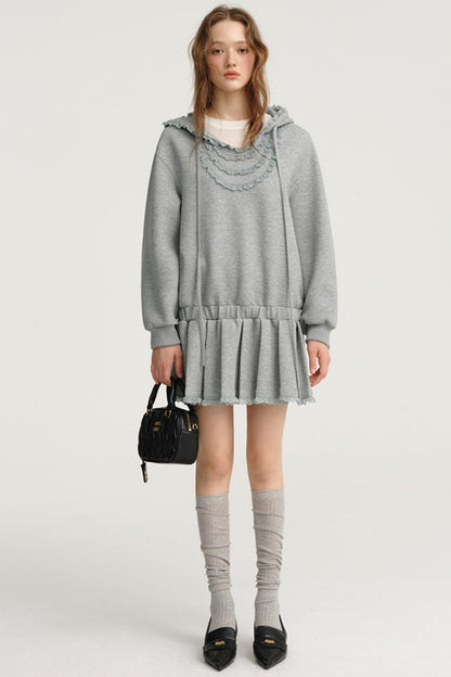 Grey Lace Panelled Collar Sweatshirt Dress