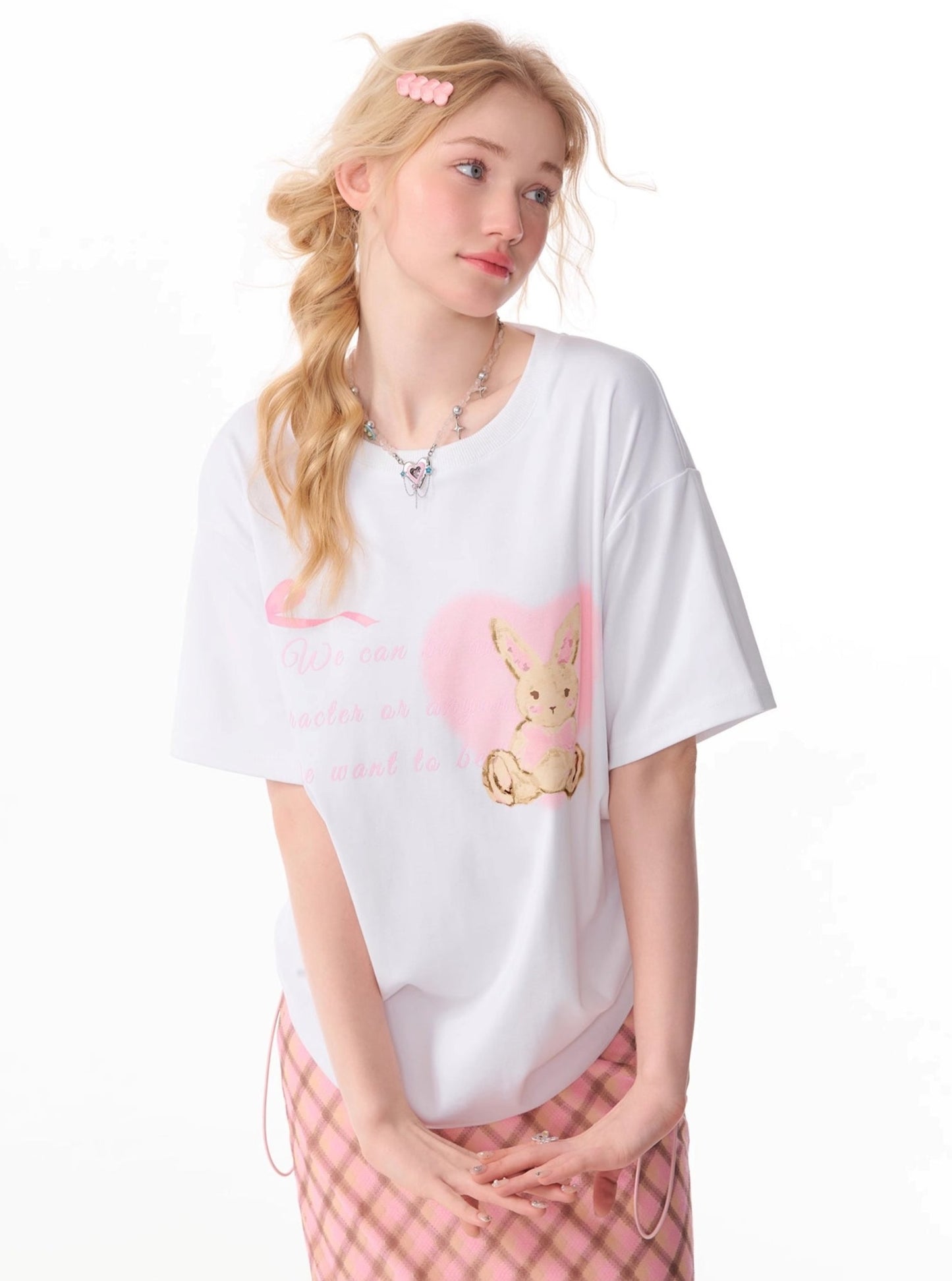 Drawstring Bunny Print T-Shirt