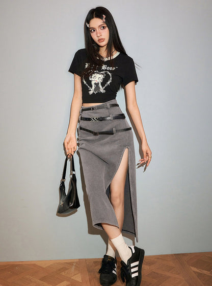 Retro Slit A-Line Skirt