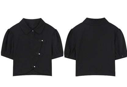 Disc Buckle Puff Sleeve Shirt