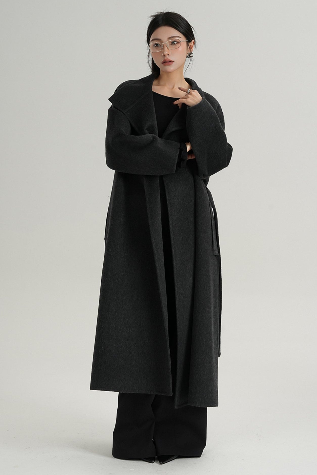 Red Long Stand-Up Collar Wool Coat