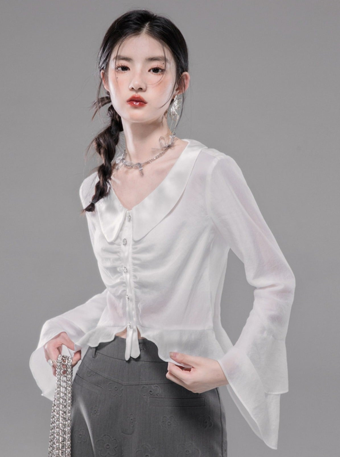 Cloud Mist Frost Chiffon Top