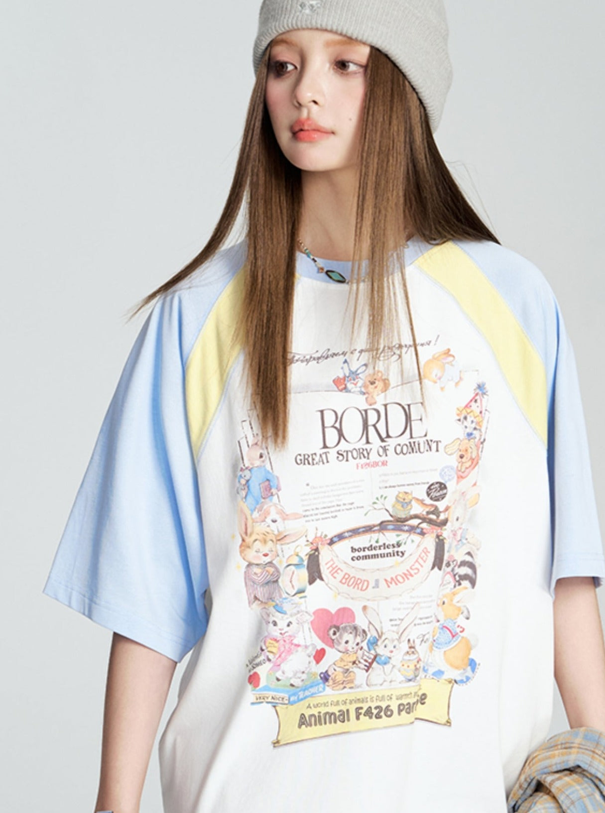 Cartoon Print Stitched T-Shirt