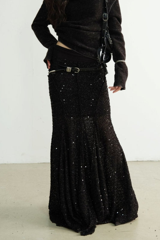 Sequin Skirt Black Maxi Skirt