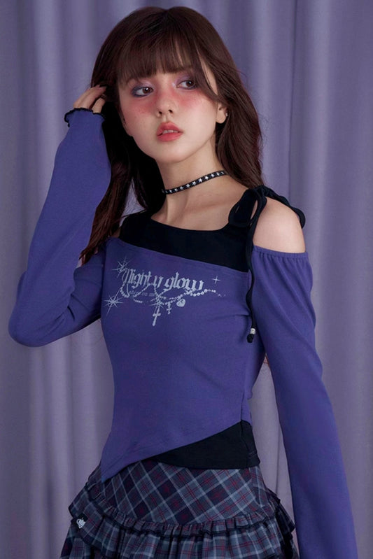 Black Purple Slim Fit Off-Shirt