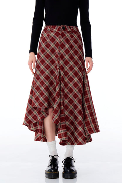 Slim Fit Irregular Plaid Skirt