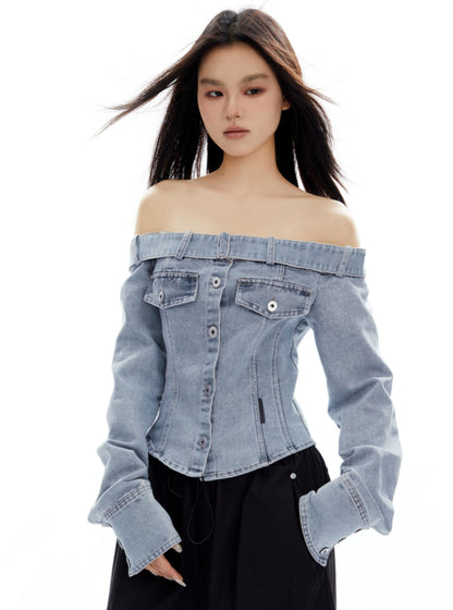 Hottie Straight Shoulder Denim Top