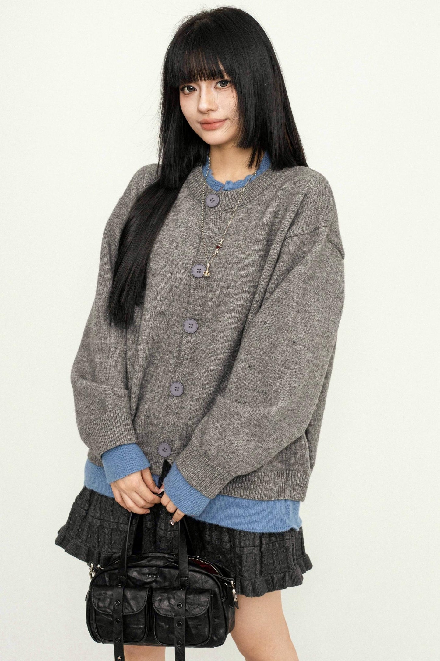 Contrast Round Neck Cardigan