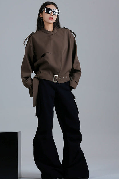 Pleated High-Waisted Cargo Pants