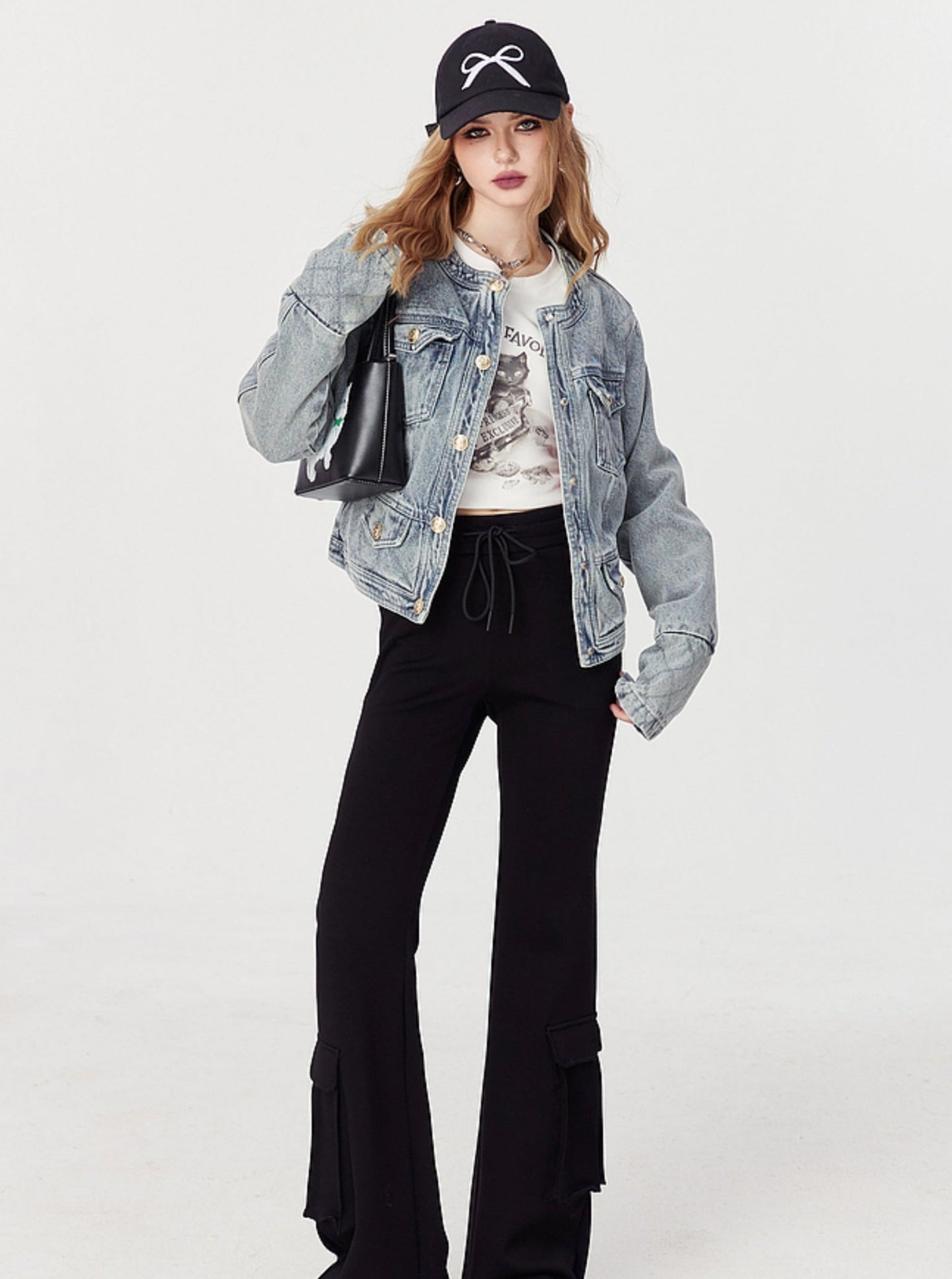 Round Neck Cropped Denim Jacket