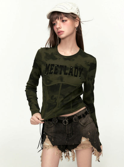 American Retro Camo Alphabet Slim Top