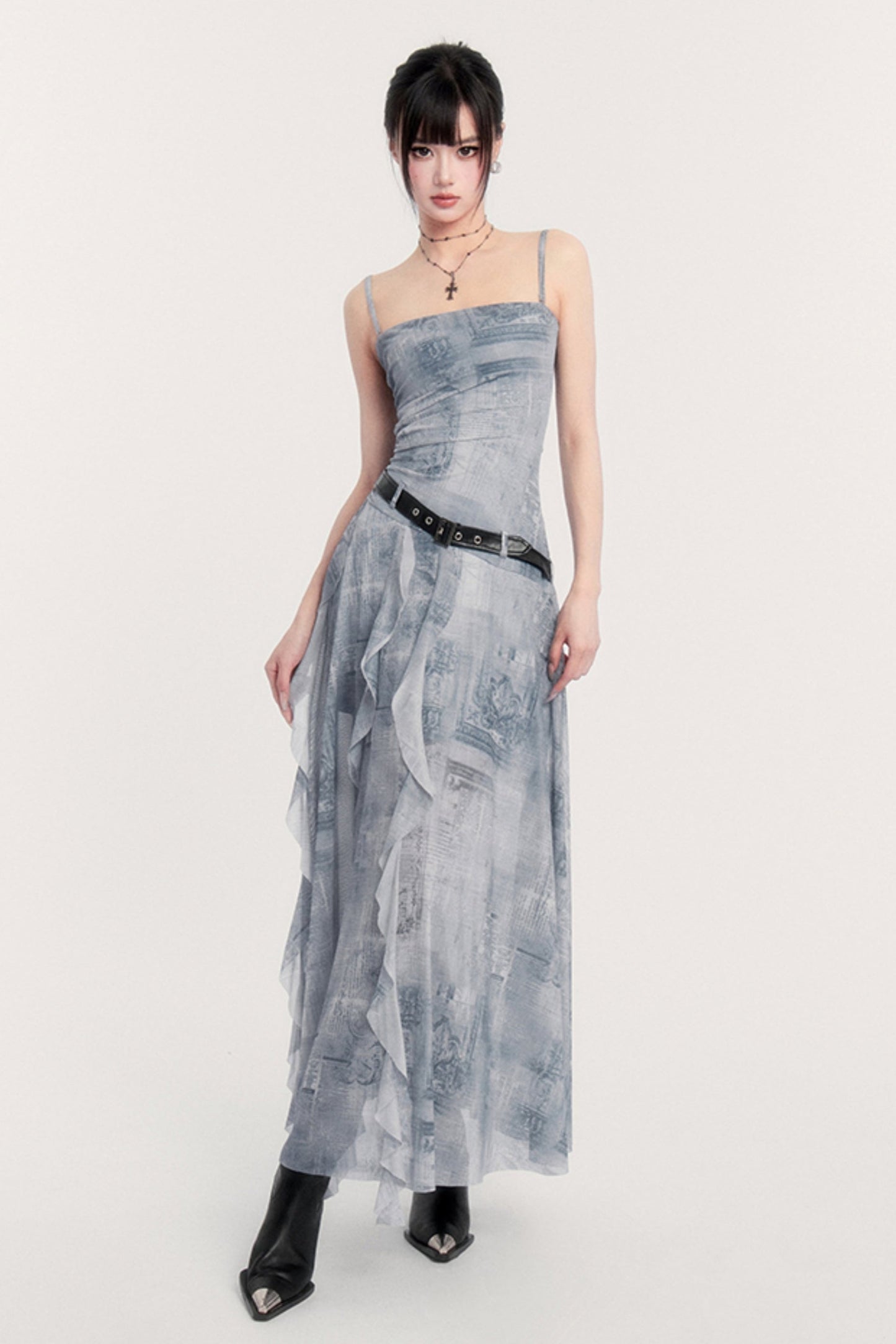 VOCK Misty Blue Fantasy Herbst und Sommer Strapskleid, Seaside Resort Style, unregelmäßiger Rock Atmosphäre, Bandeau Kleid