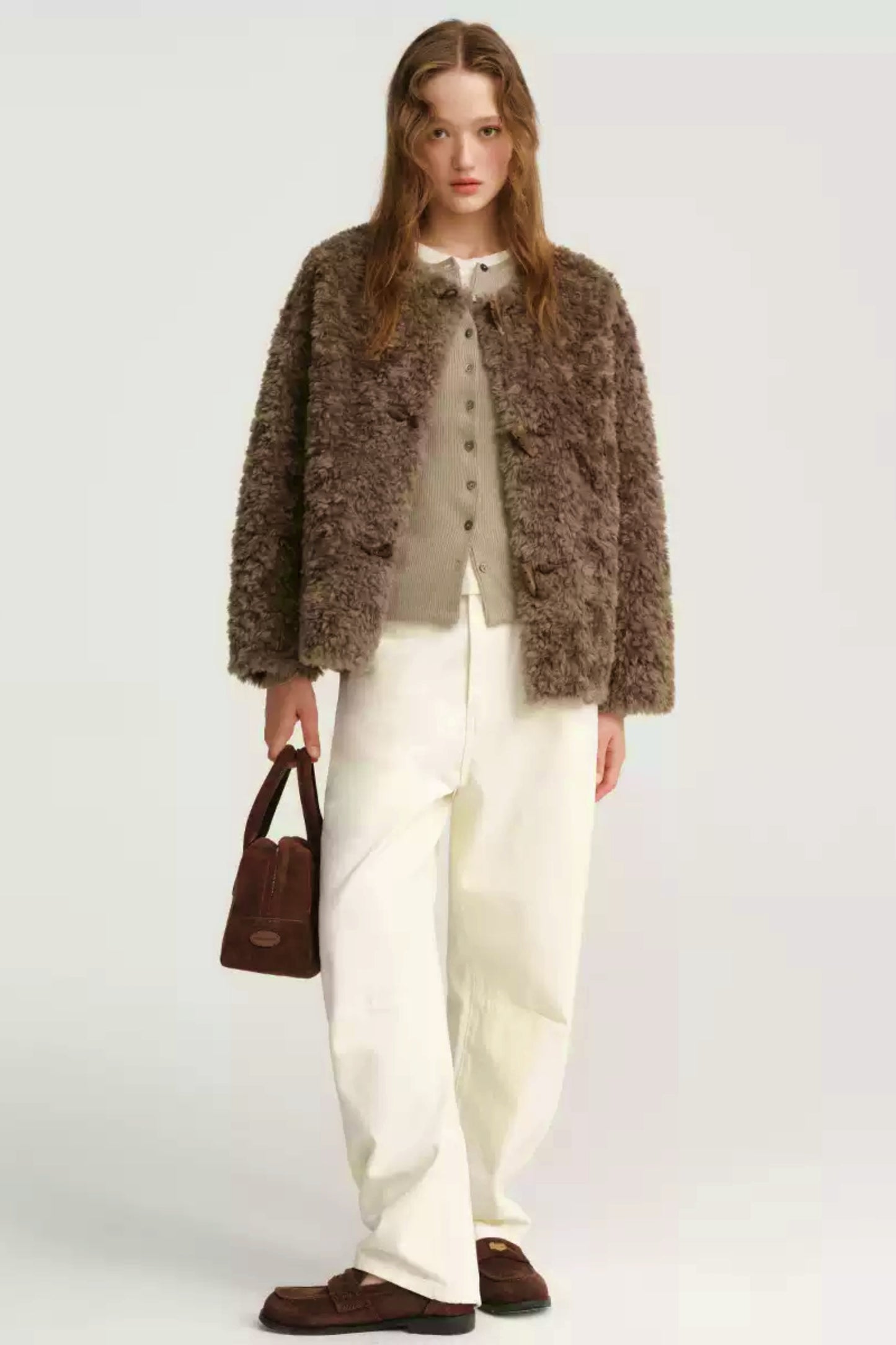 Plush Crewneck Fur Coat