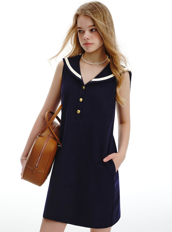 French Navy Collar Contrasting Shawl Set-Up