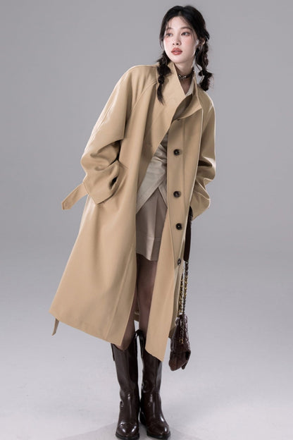 Lilac Khaki Chimney Neck Trench Coat