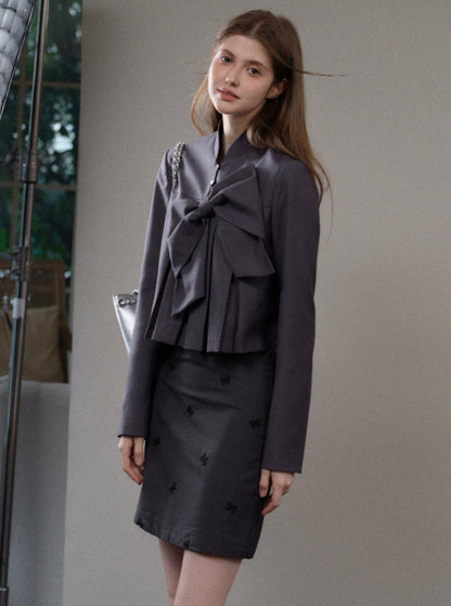 Gray Thin Suit Skirt Set-Up