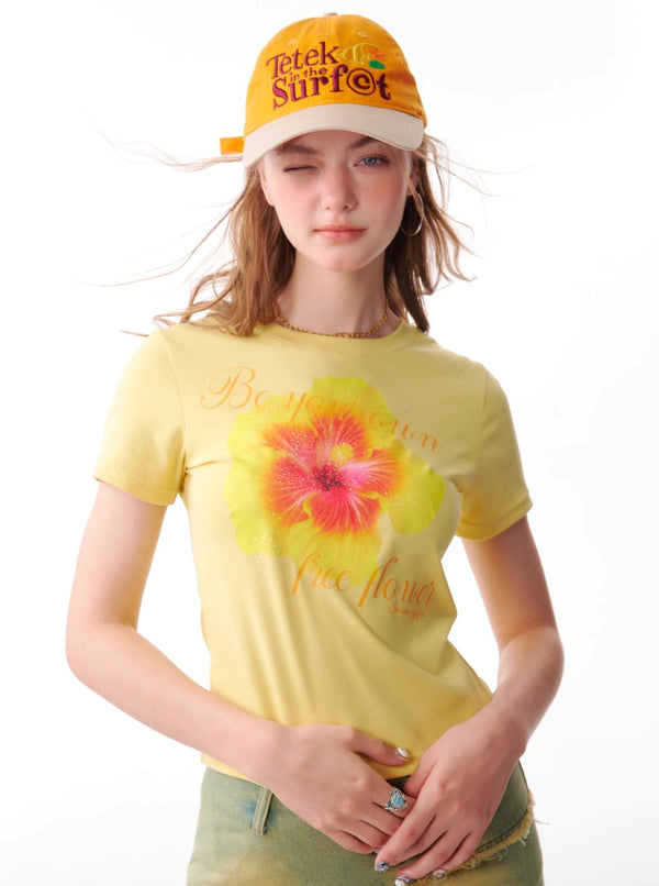 Slim Floral Print Round Neck T-Shirt