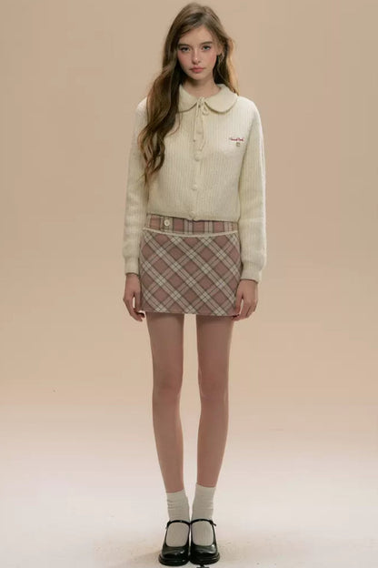 Brown Checked Woolen Skirt