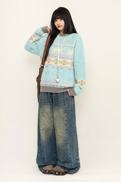 Contrasting Loose Knit Pullover Sweater