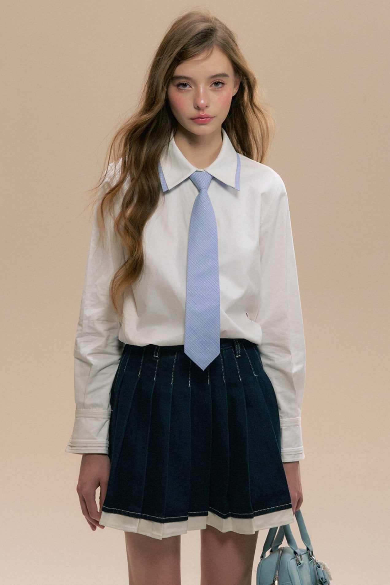 DOUBLE COLLAR COLLEGE TIE LOOSE SHIRT