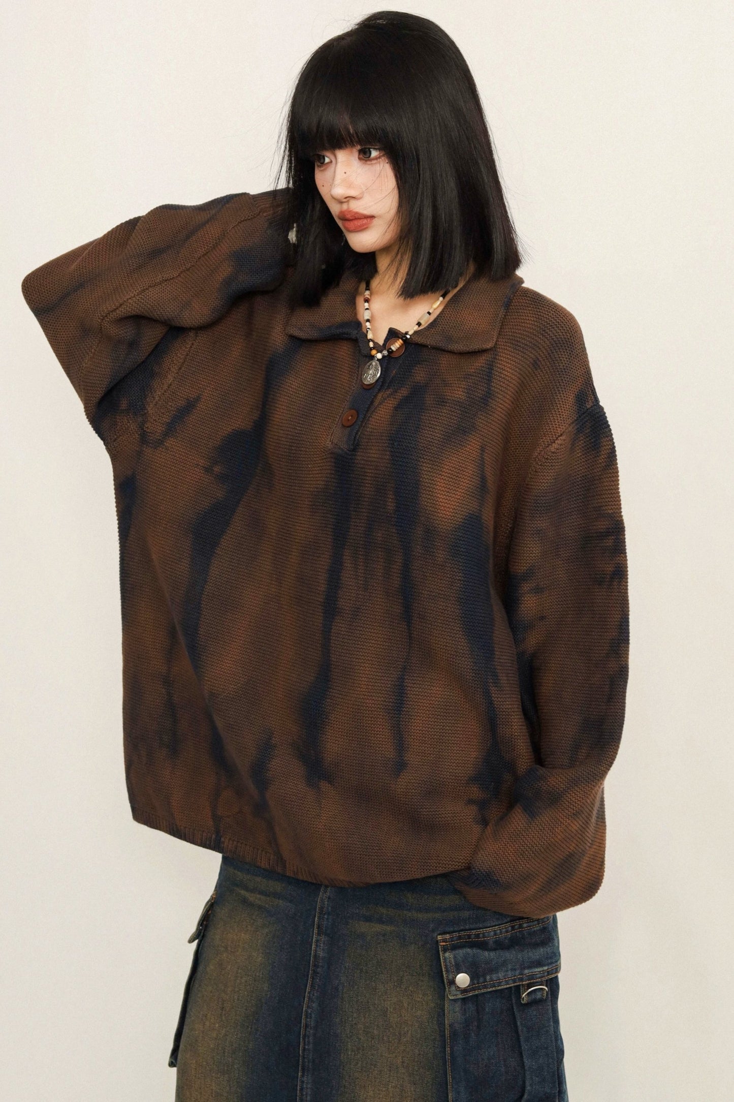 Atmospheric Tie-Dye Slim Knit Sweater