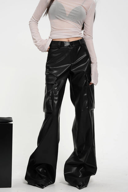 Street Style Shiny Leather Flared Pants