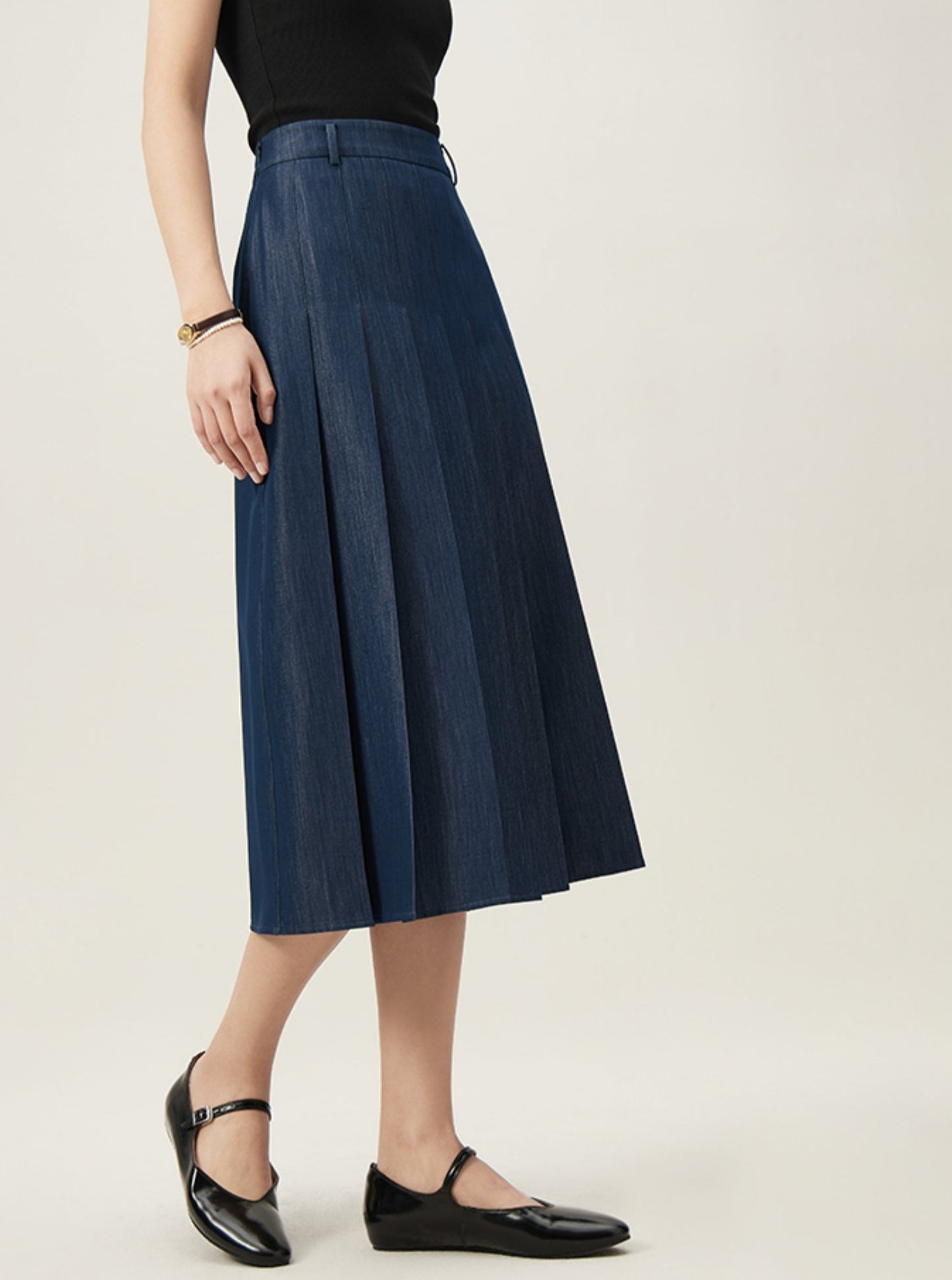 A-line High Waist Pleated Long Skirt