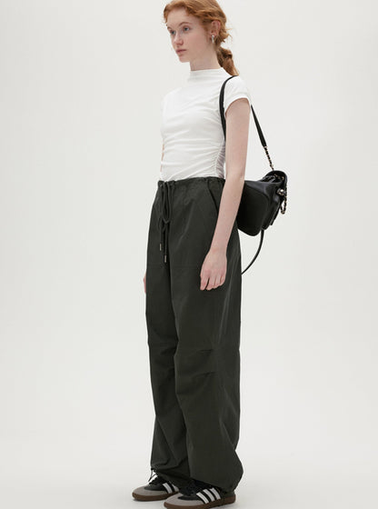 Ruched Texture Wide-Leg Pants