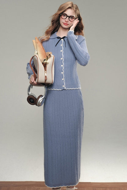 Es lebe die Milchstraße [10.21 20:00] "Unbenanntes Meer" Tranquility Blue Knitted Cardigan Maxi Skirt Set