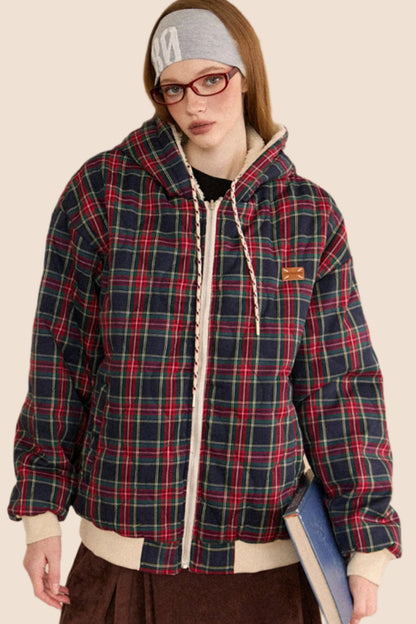 EZEK AMERICAN RETRO PLAID LAMBSWOOL REVERSIBLE JACKET WOMEN'S WINTER NEW Padded Thickened Cotton Jacket TIDE