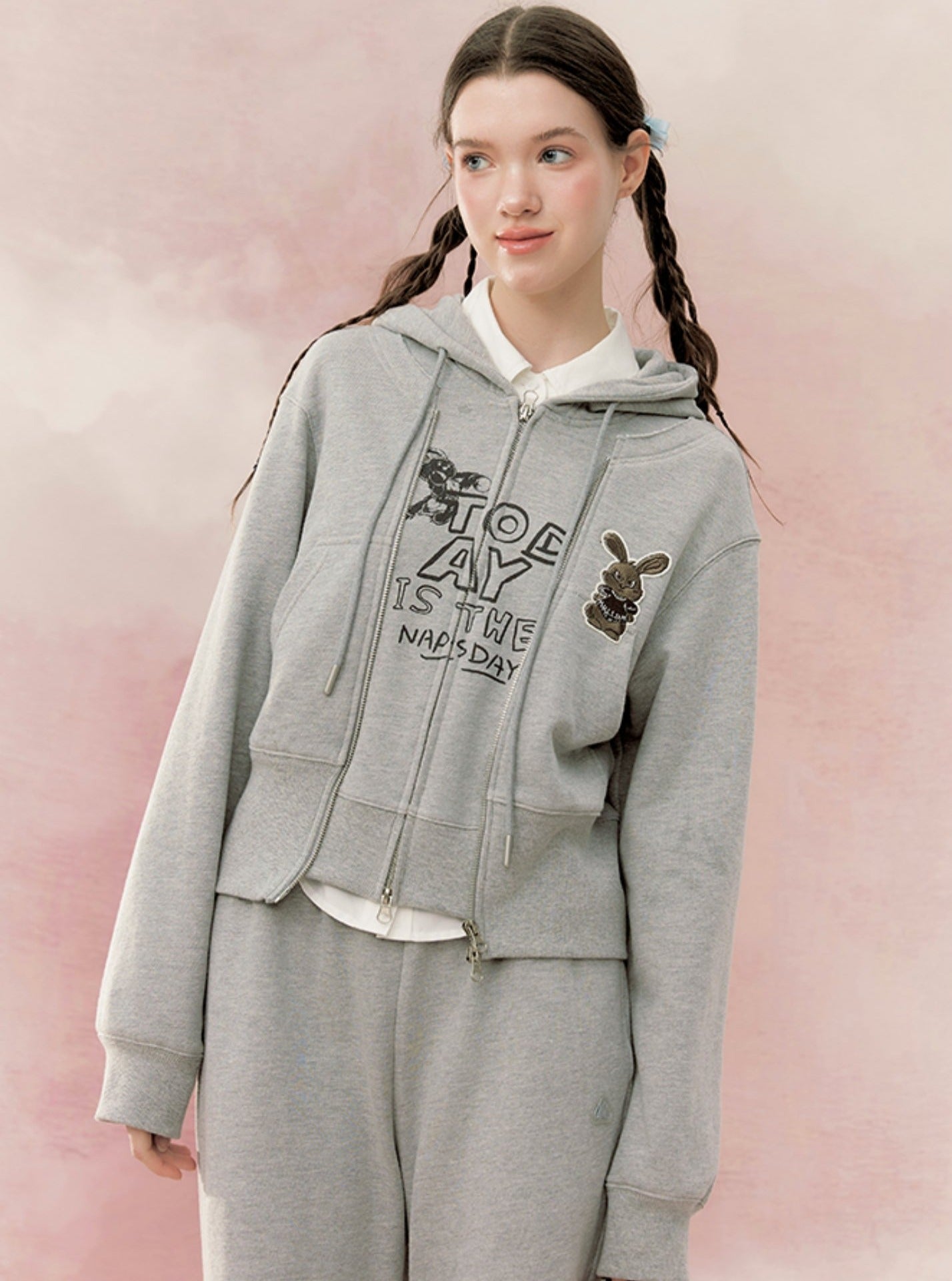 Cropped Hooded Sweatshirt Two-Piece Set-Up