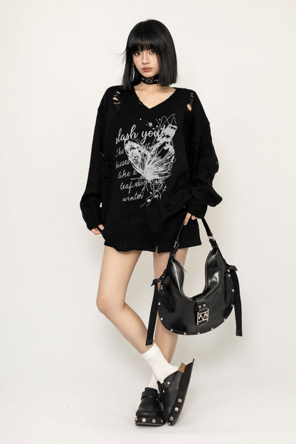 Coffee Knit Loose Fit Butterfly Sweater