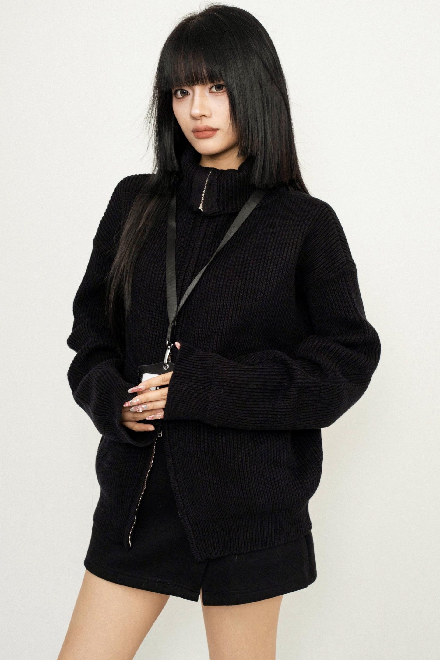 High Neck Zip Knit Sweater