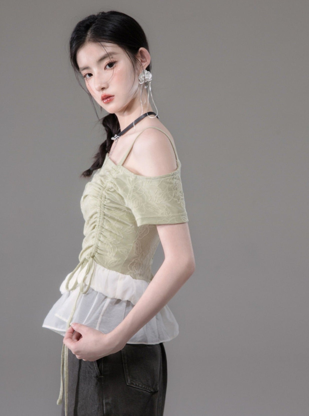 Green Knitted Jacquard Patchwork Top
