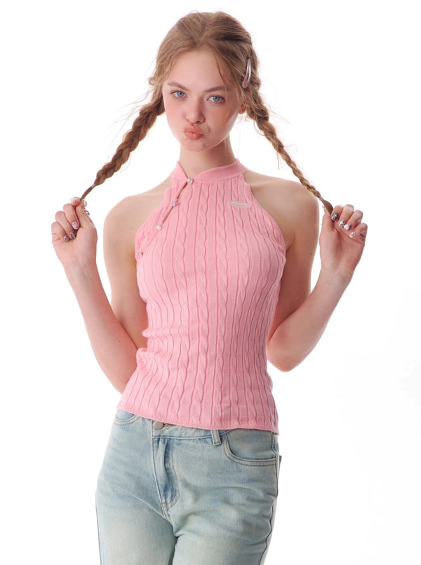 High-End Diagonal Placket Vest Top